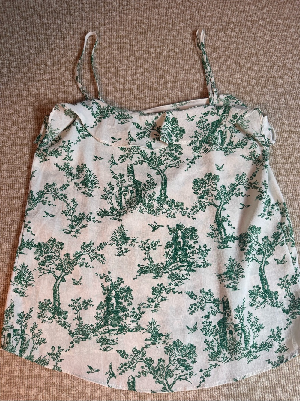 H&M White Camisole with Green Toile Print - Spaghetti Straps